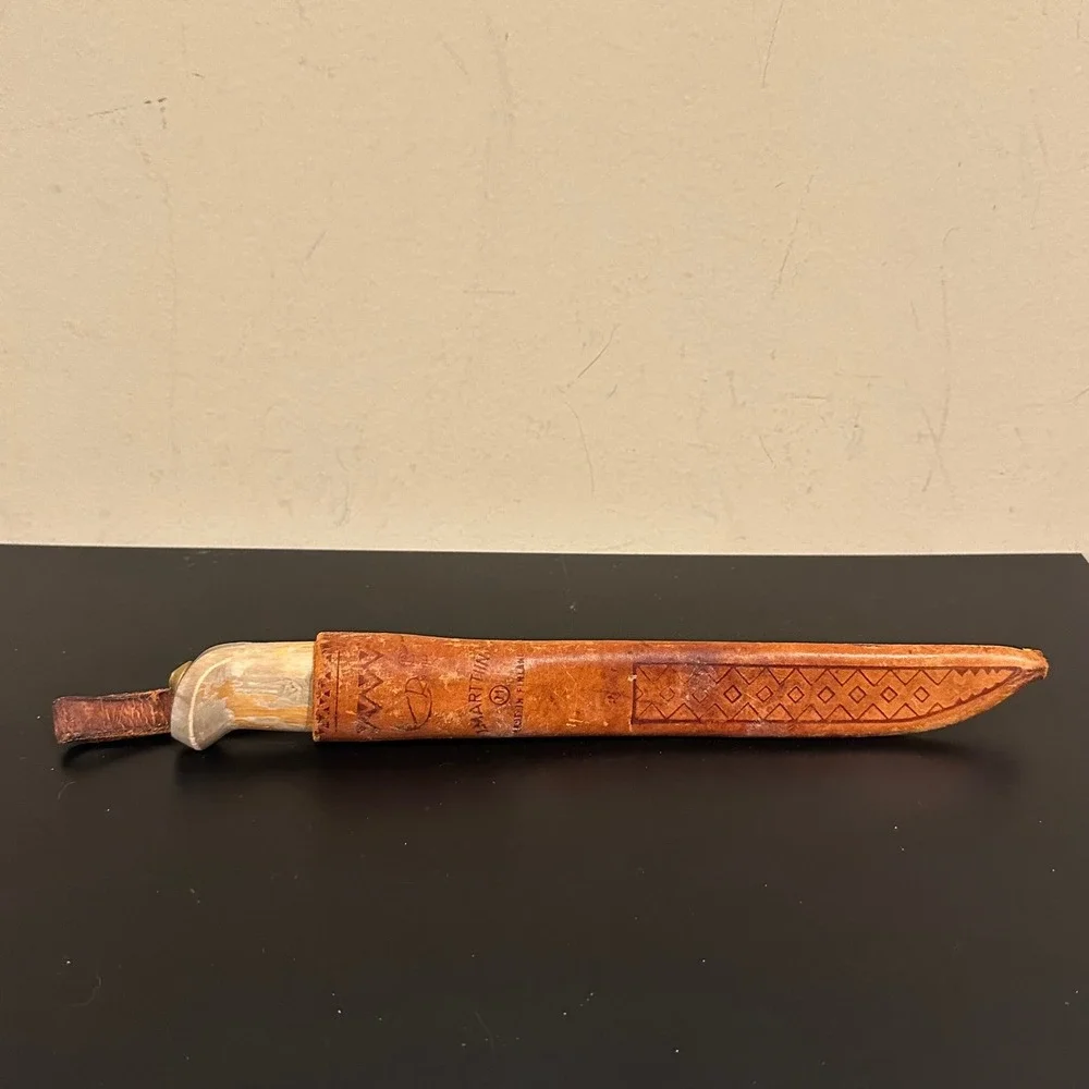 Vintage J Marttiini Finland Fillet Knife Stainless Steel Birch Leather Sheath